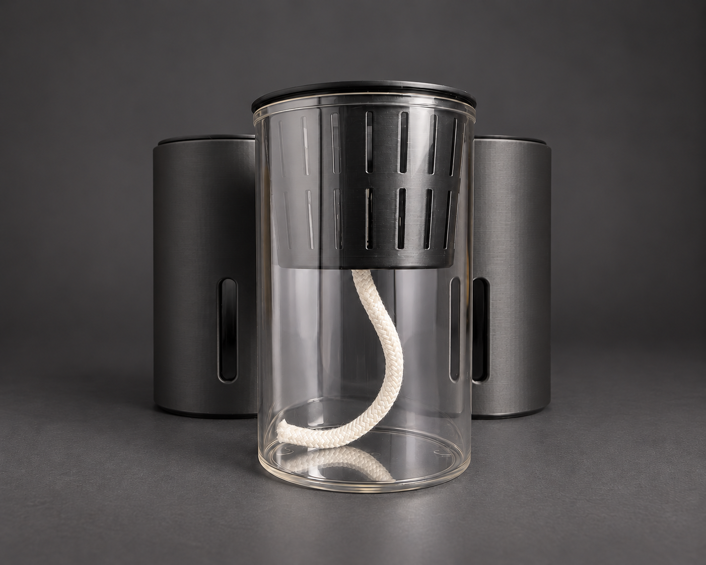 Black medium cups with the clear reservoir, removable inner cup, and wick shown