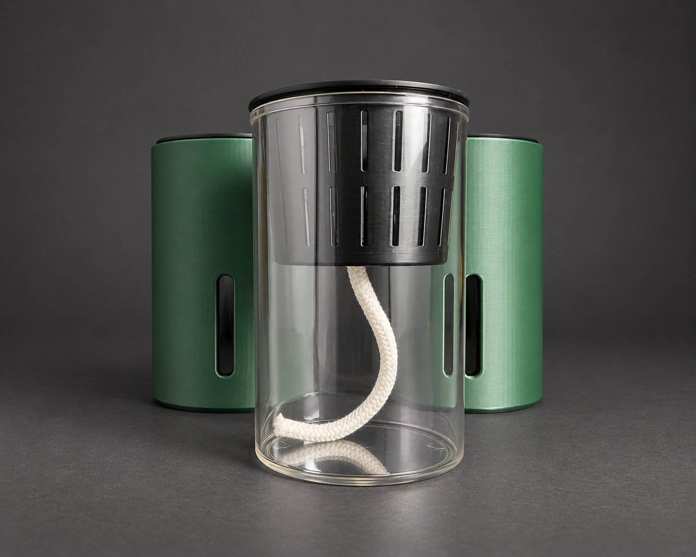 Forest Green medium cups with the clear reservoir, removable inner cup, and wick shown