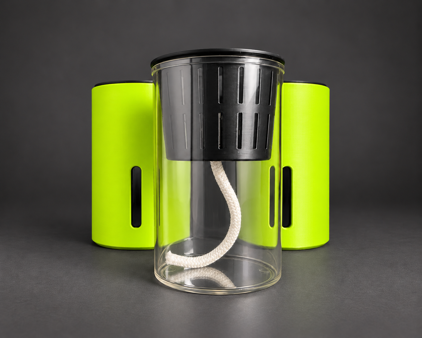 Neon Green medium cups with the clear reservoir, removable inner cup, and wick shown