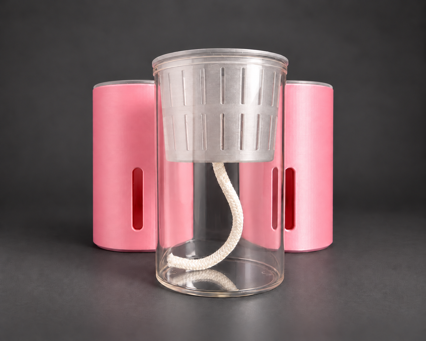 Silk Pink medium cups with the clear reservoir, removable inner cup, and wick shown